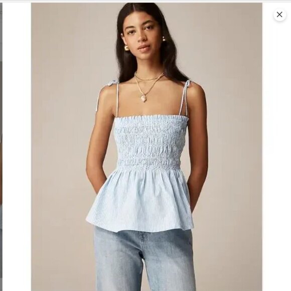 New J.Crew Paloma Top in Blue and White Stripe large PALE CERULEAN STRIPE YD6085 - Picture 1 of 3